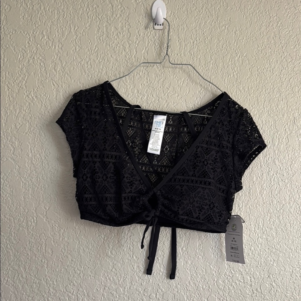 Black Lace Crop Swim Top